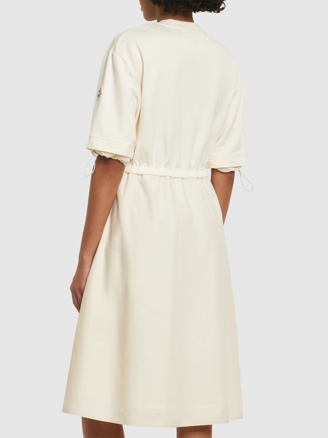Moncler Cotton Fleece Jersey Dress In Silk White