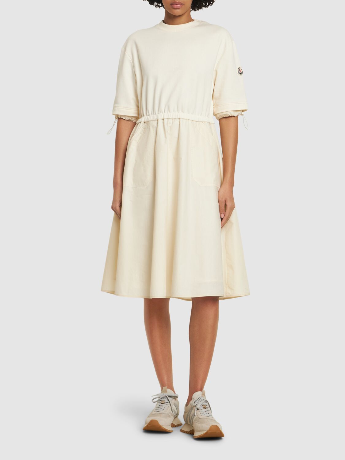 Moncler Cotton Fleece Jersey Dress In Silk White