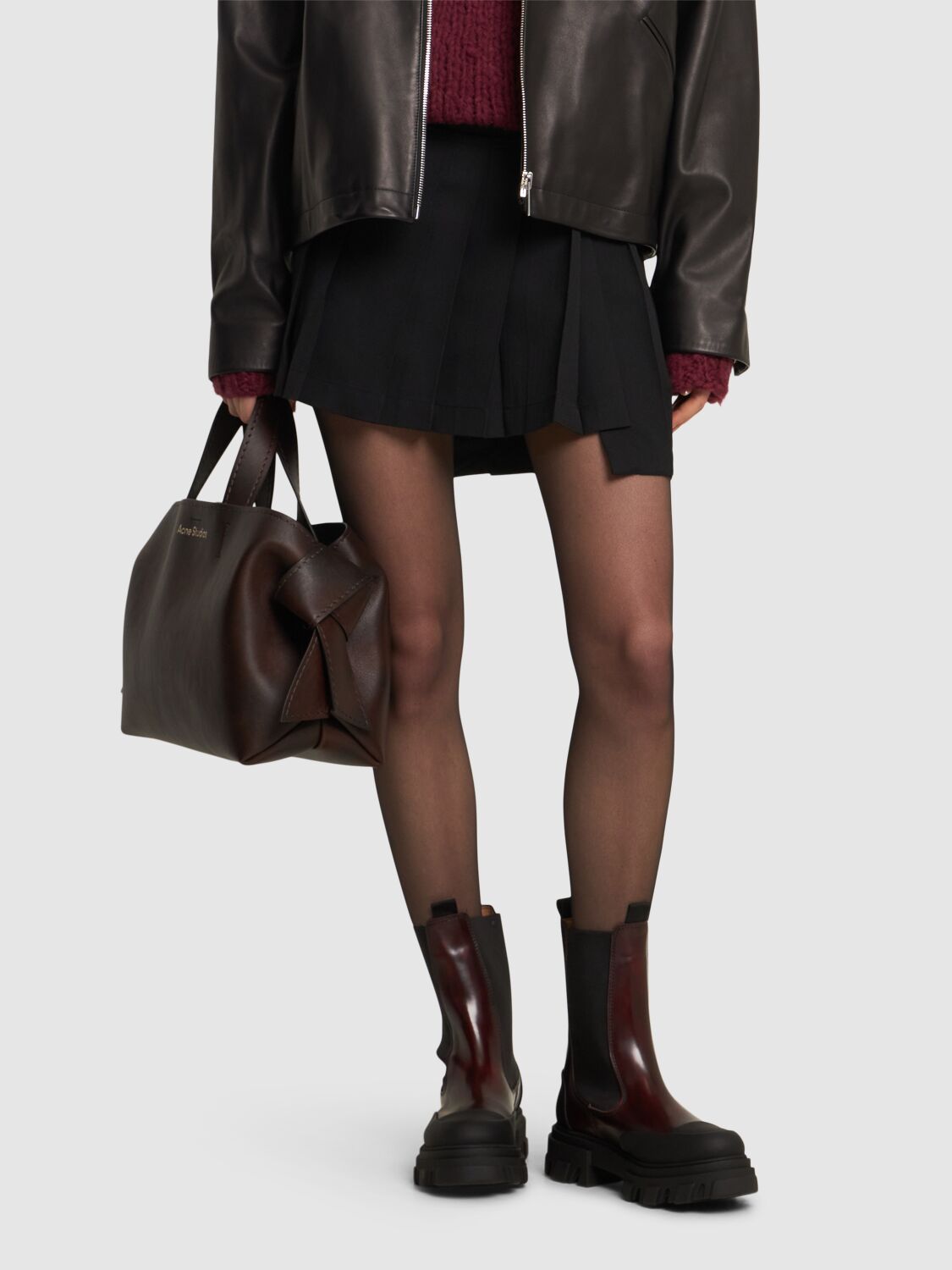 Shop Ganni 50mm Mid Cleated Chelsea Boots In Black/dark Burg