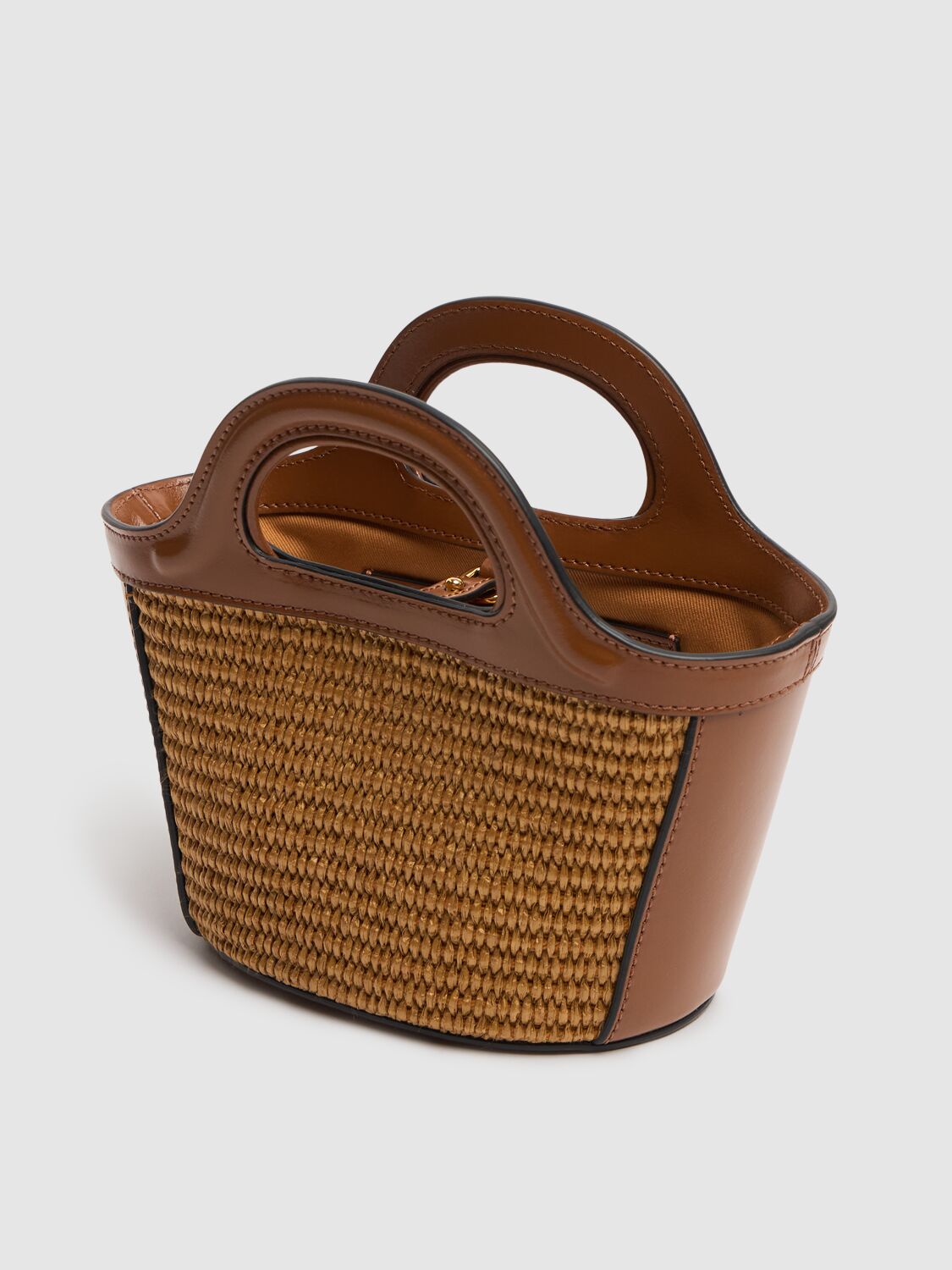 Shop Marni Micro Tropicalia Summer Top Handle Bag In Raw Sienna