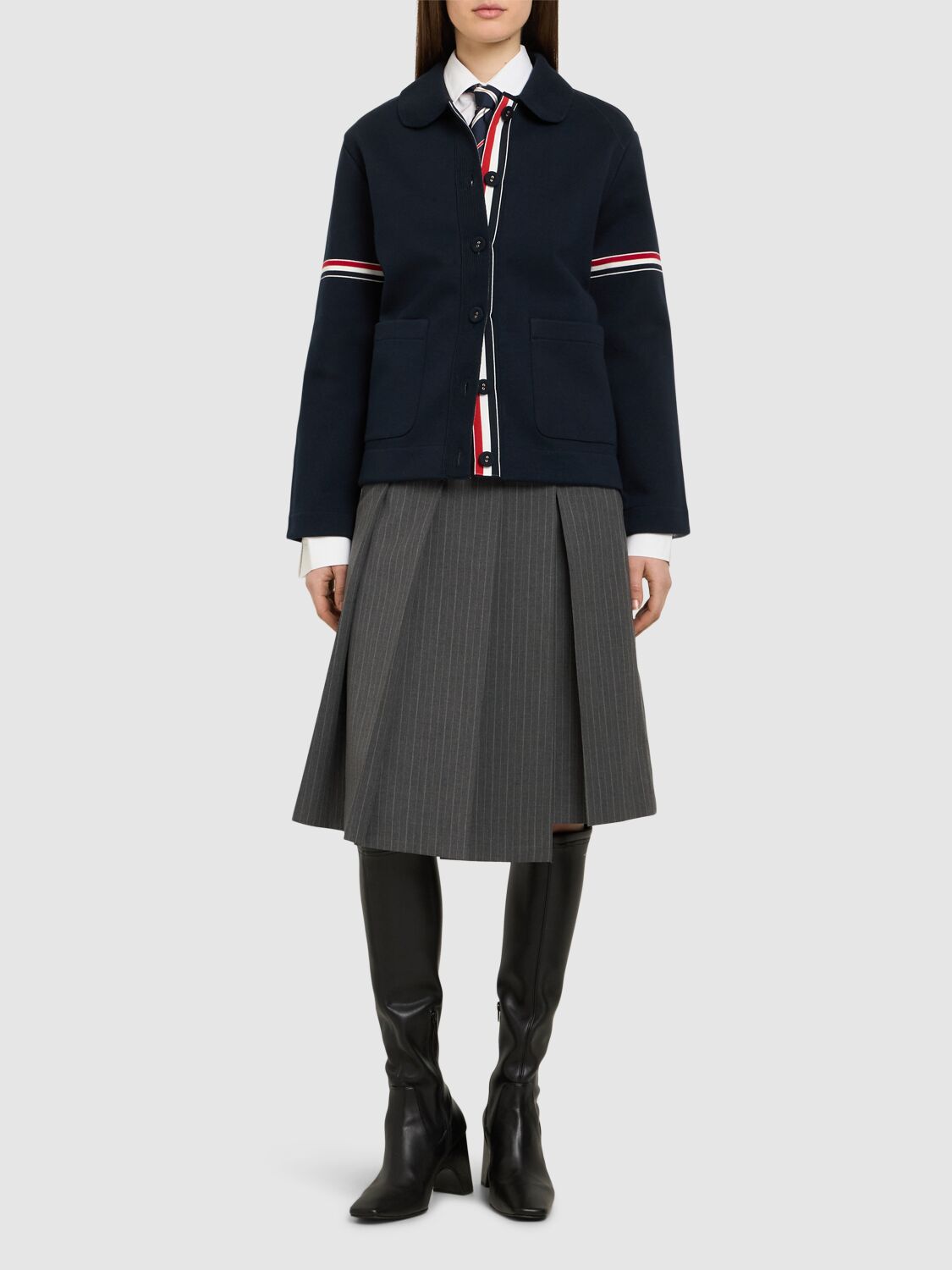 Thom Browne Cotton-blend Collared Jacket In 海军蓝