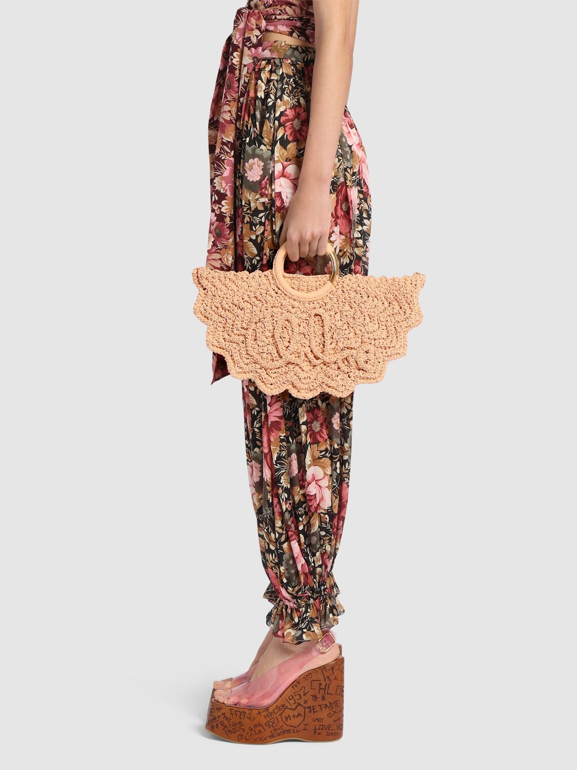 Chloé Passementerie Crochet Top-handle Bag In Fabric In Apricot Pink