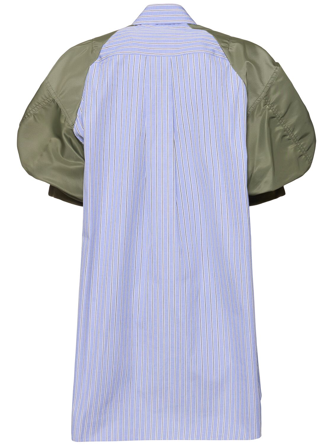Shop Sacai Cotton Poplin & Nylon Twill Mini Dress In Blue/green