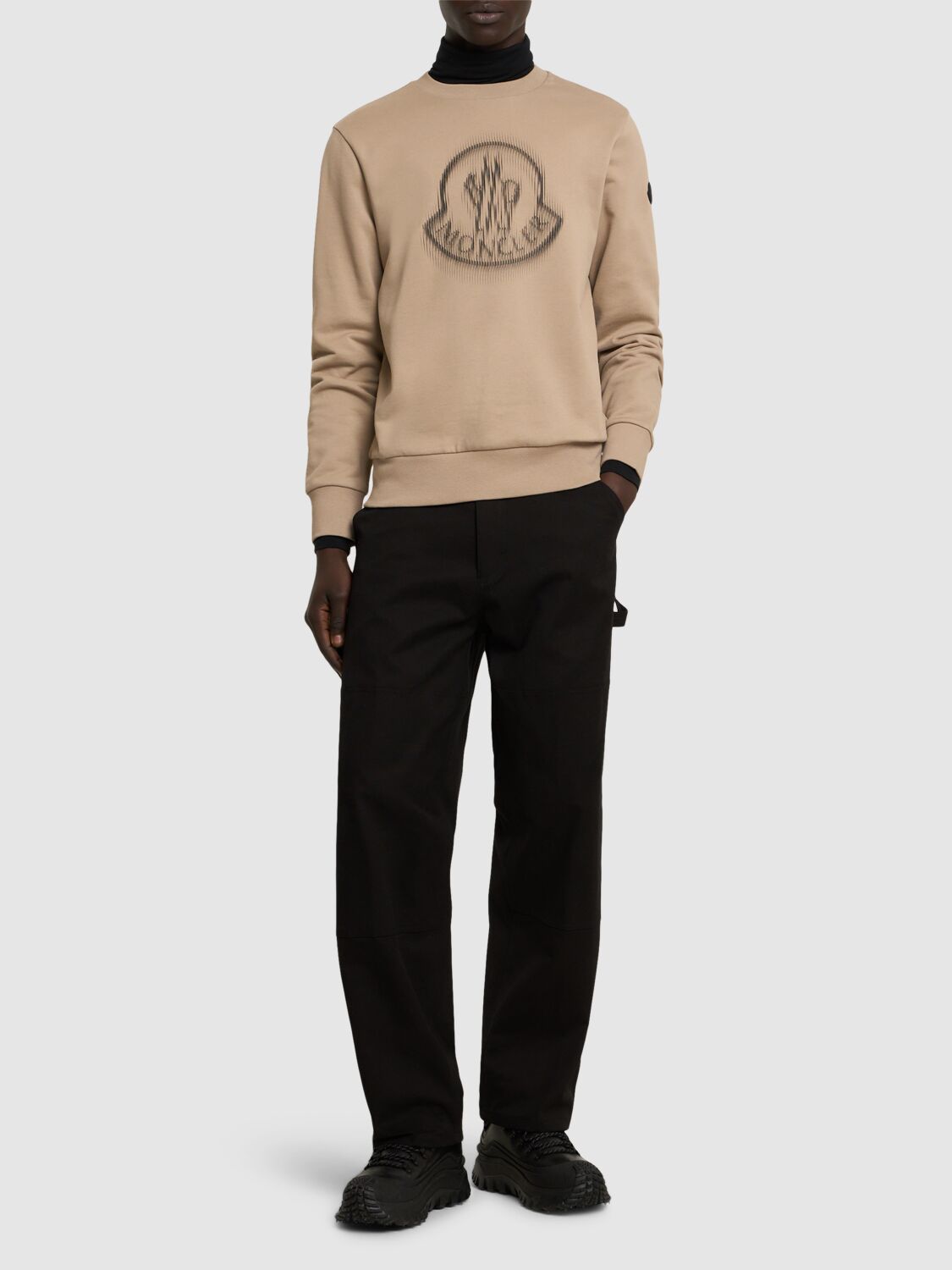 Moncler Blurred Logo Graphic Sweatshirt In Sand Beige