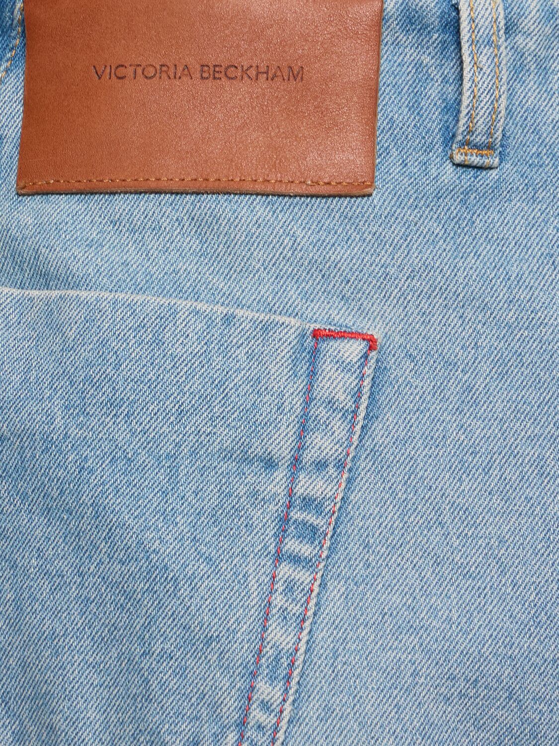 Shop Victoria Beckham Denim Twill Wrap Detail Midi Skirt In 蓝色