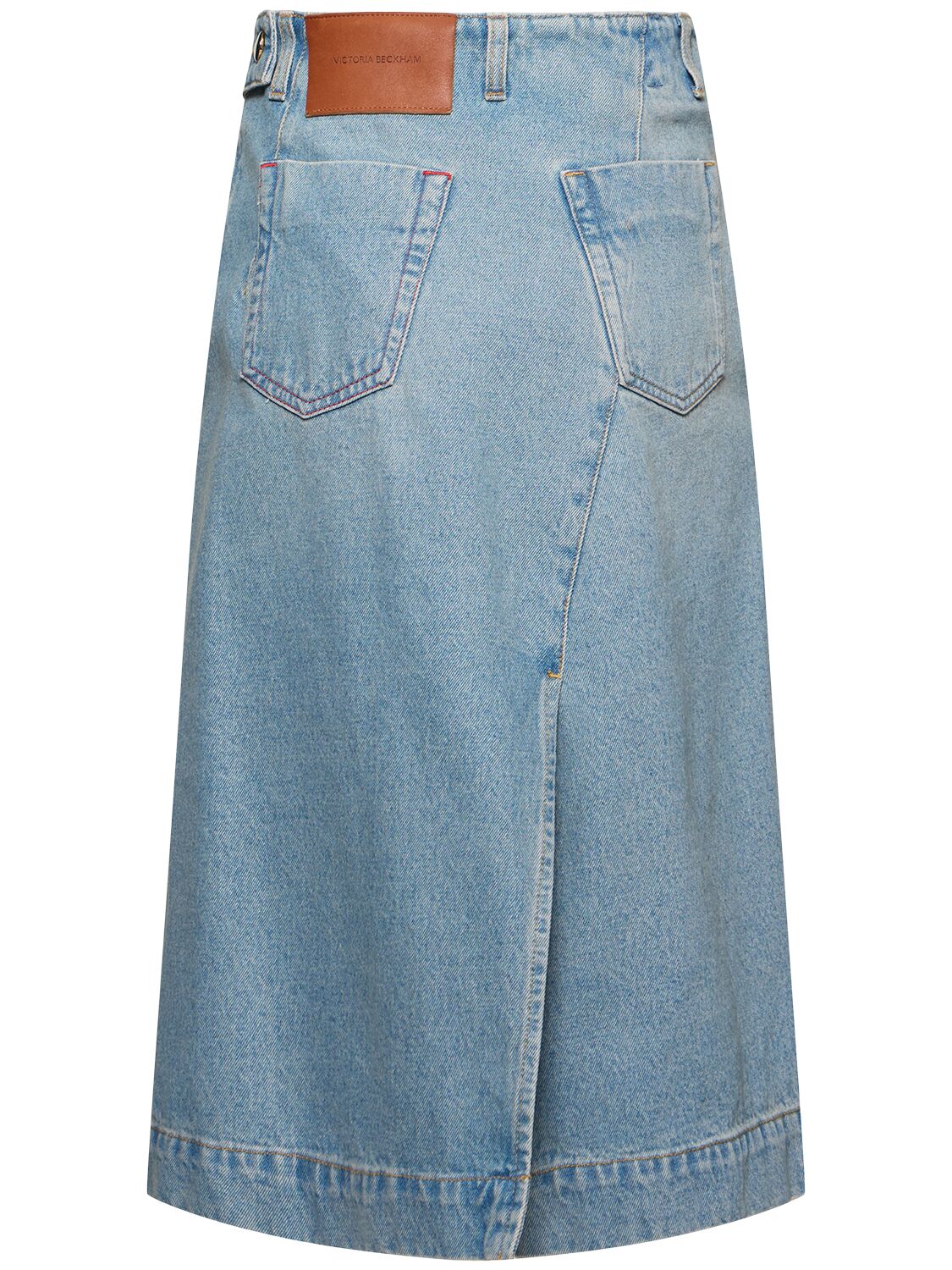 VICTORIA BECKHAM DENIM TWILL WRAP DETAIL MIDI SKIRT 