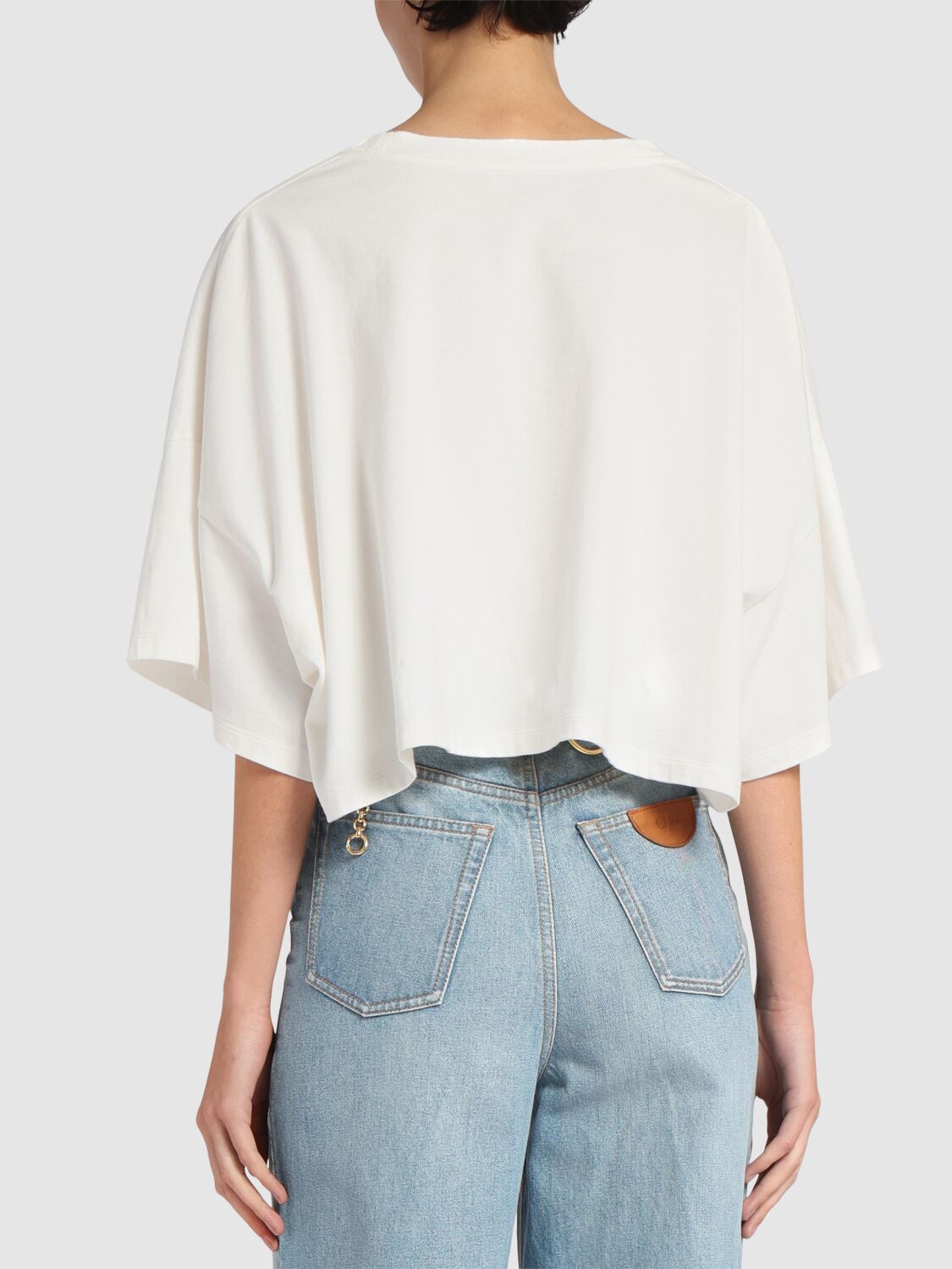 CHLOÉ CROPPED JERSEY LOGO T-SHIRT 