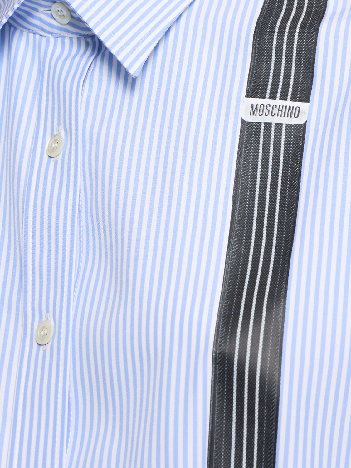 Moschino Couture Light Blue Cotton Striped Shirt With Decorative Straps In Light Blue