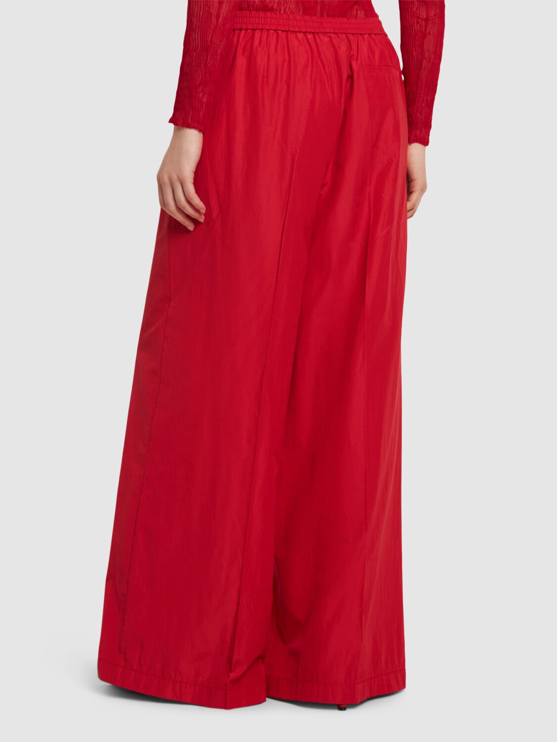 FORTE FORTE ELASTIC WAIST TAFFETA WIDE LEG PANTS 