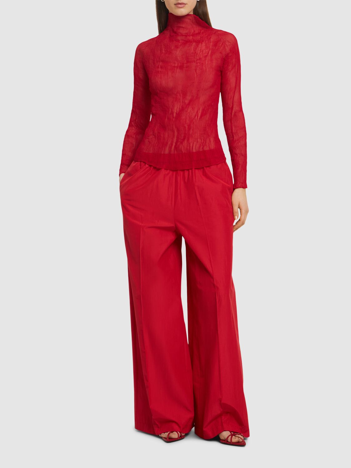 FORTE FORTE ELASTIC WAIST TAFFETA WIDE LEG PANTS 