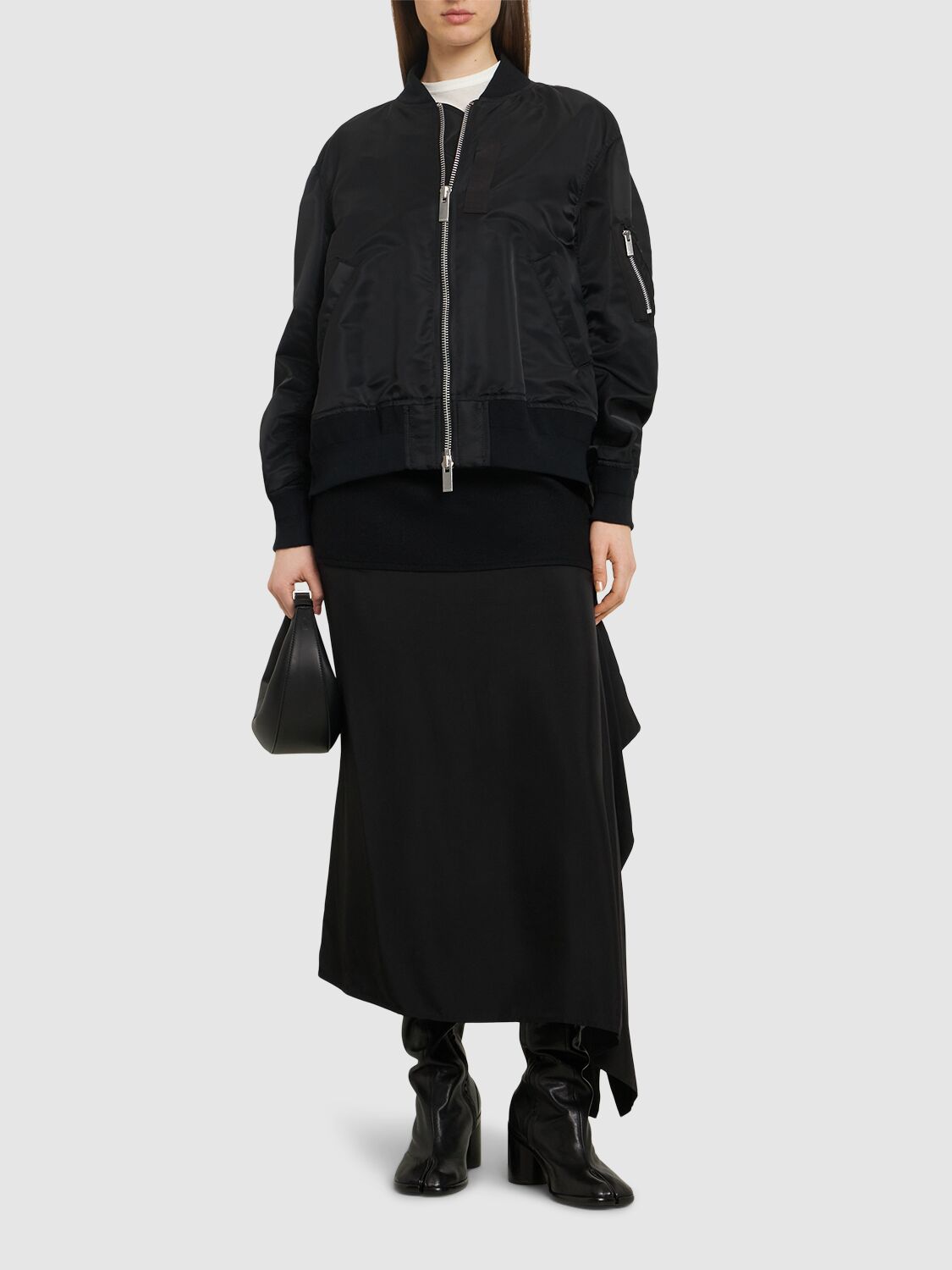 Sacai Baseball-collar Zip-up Bomber Jacket In 黑色