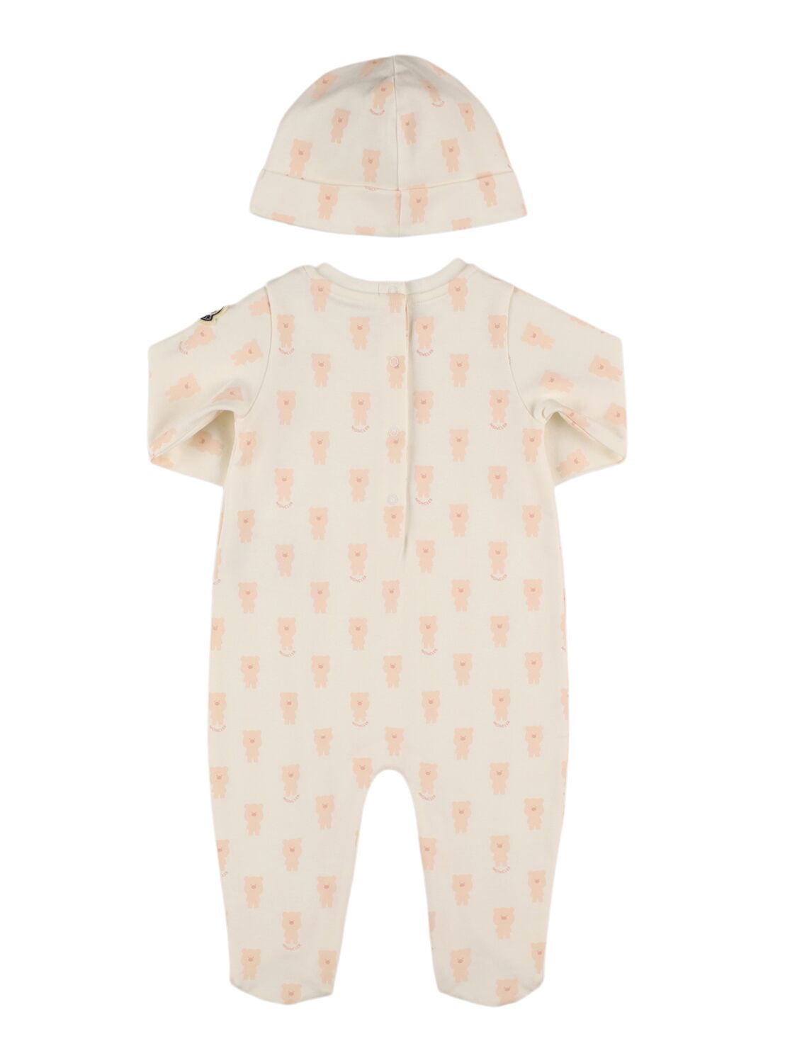 Moncler Teddy Bear Print Cotton Set In White/pink