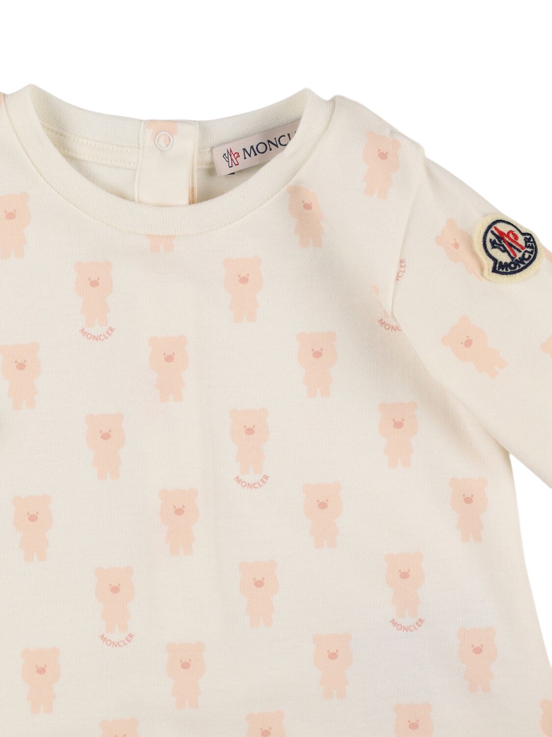 Moncler Teddy Bear Print Cotton Set In White/pink