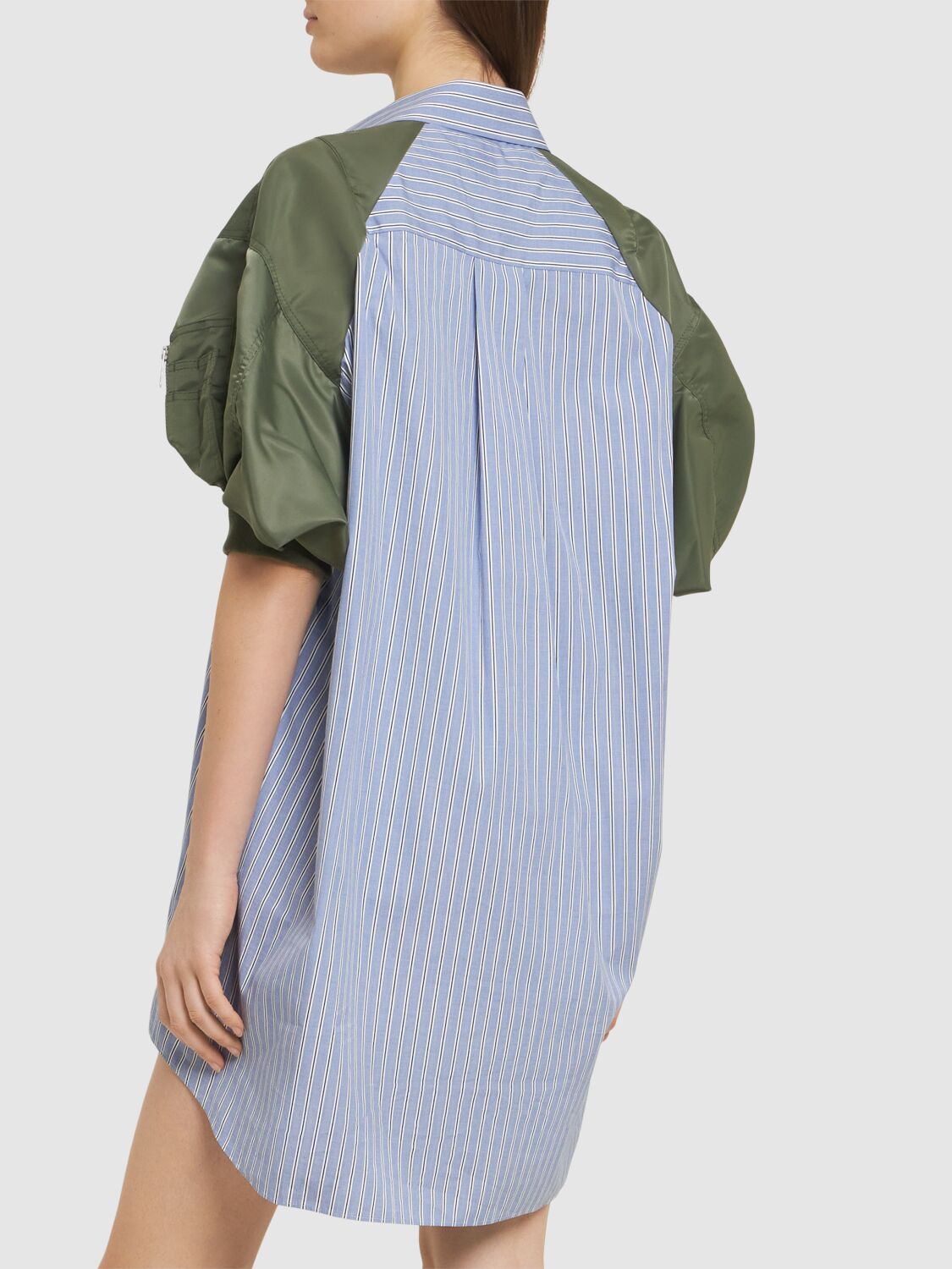 Shop Sacai Cotton Poplin & Nylon Twill Mini Dress In Blue/green
