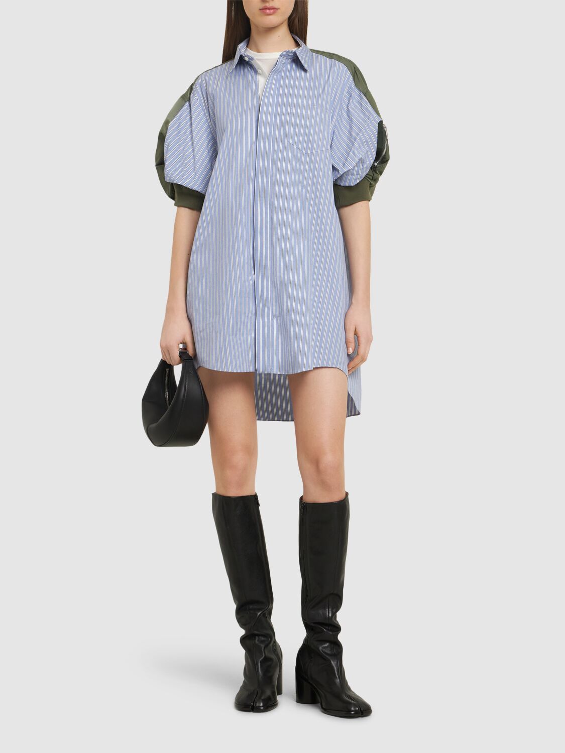 Shop Sacai Cotton Poplin & Nylon Twill Mini Dress In Blue/green