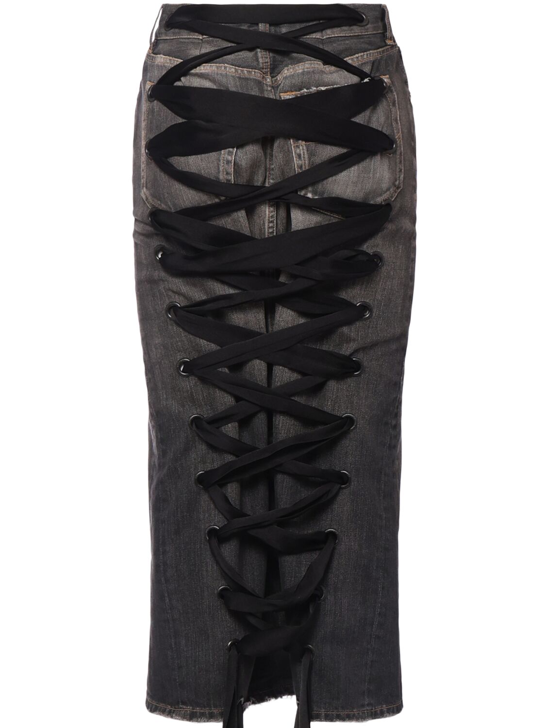 Shop Balenciaga Lace-up Denim Skirt In Dark Grey