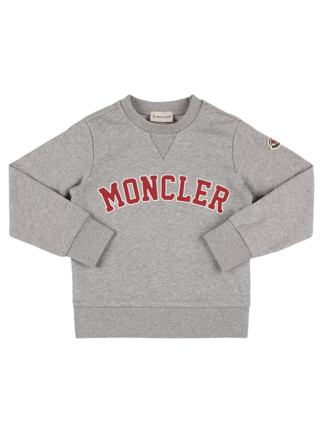 Moncler Embroidered Logo Cotton Sweatshirt In Heather Grey