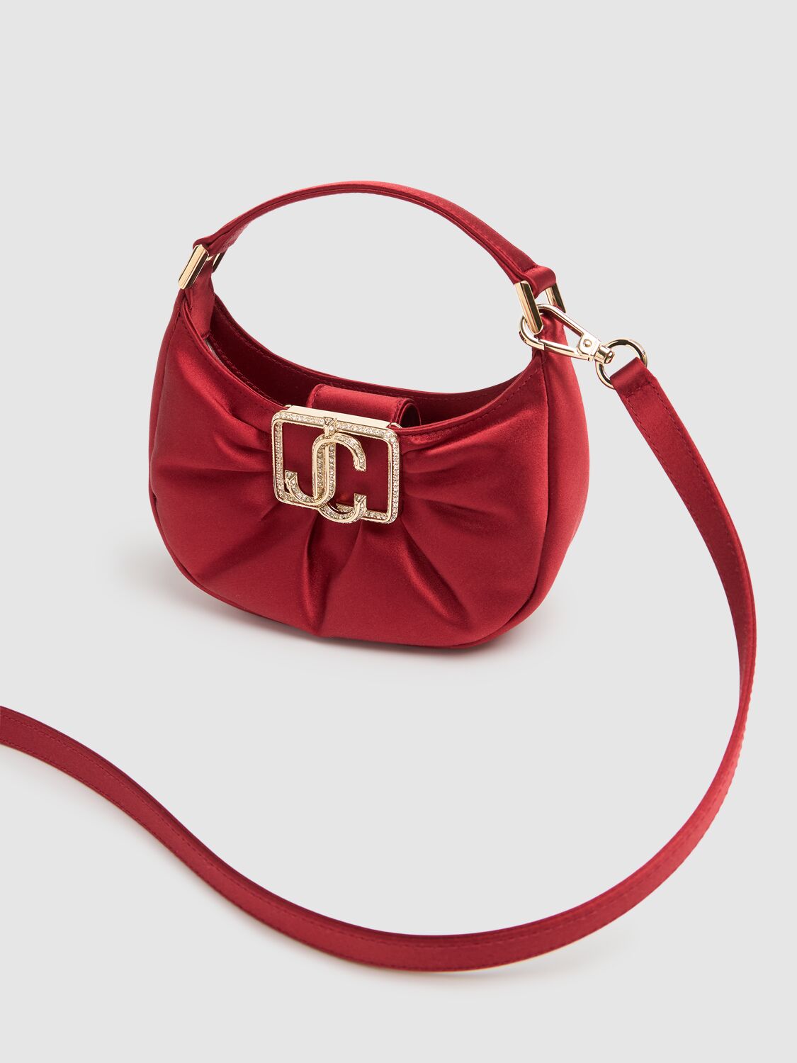 Shop Jimmy Choo Mini Edie Satin Hobo Bag In Ruby Red