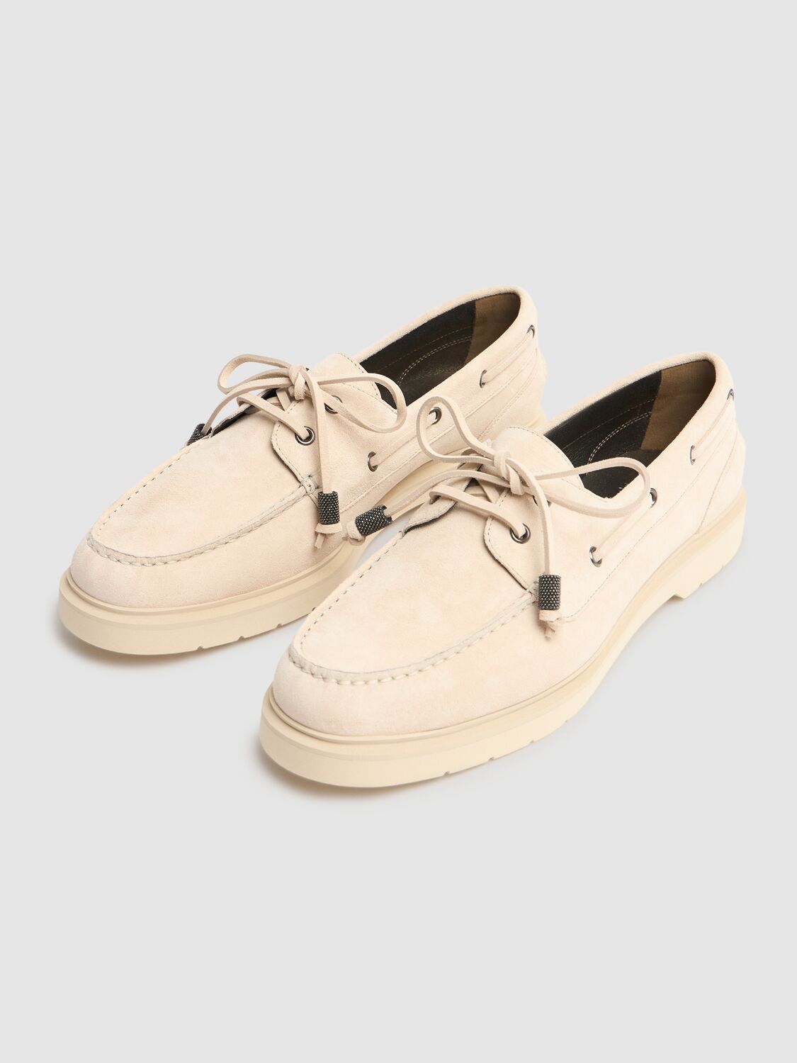 Brunello Cucinelli 20mm Suede Boat Shoes In Oat