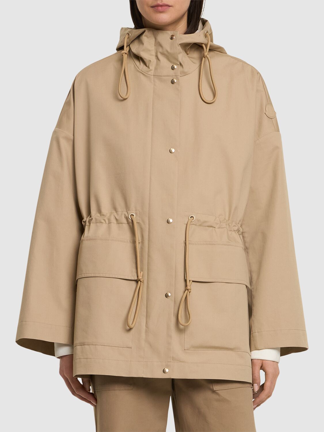 Shop Moncler Gaillon Cotton Blend Parka Coat In Beige