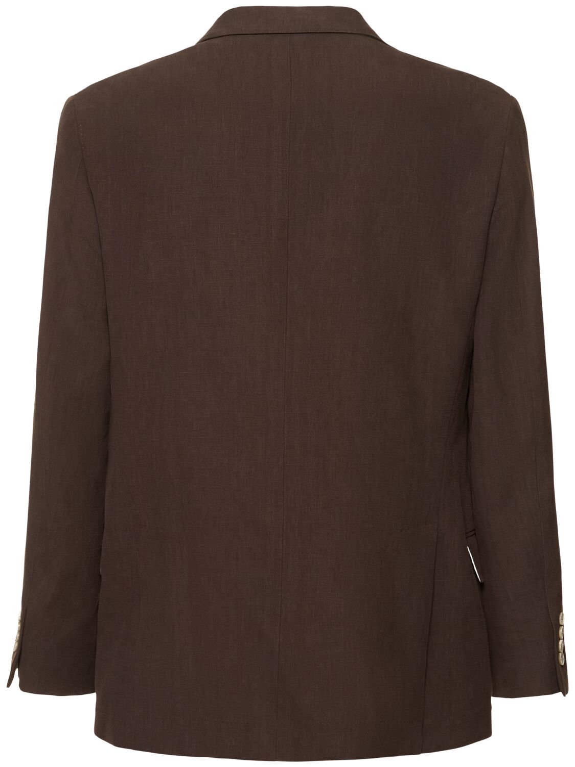 Brunello Cucinelli Double Breast Linen Blazer In Dark Brown