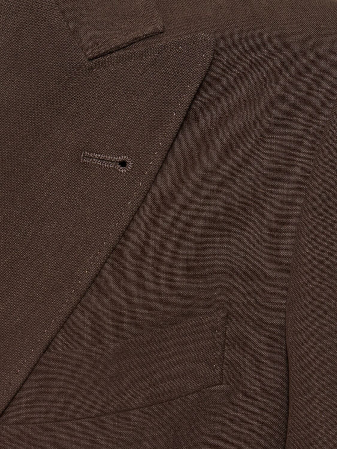 Brunello Cucinelli Double Breast Linen Blazer In Dark Brown