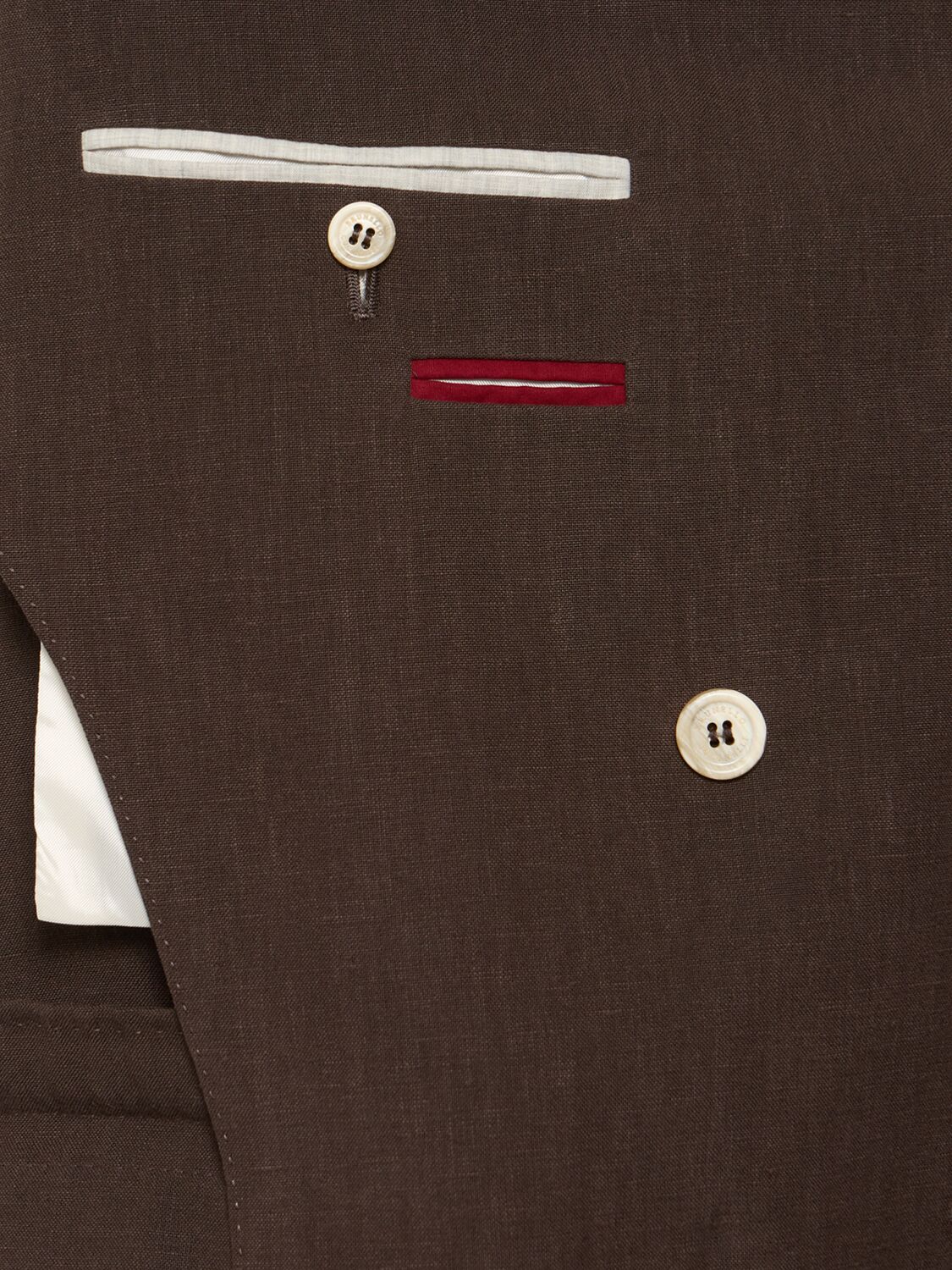 Brunello Cucinelli Double Breast Linen Blazer In Dark Brown