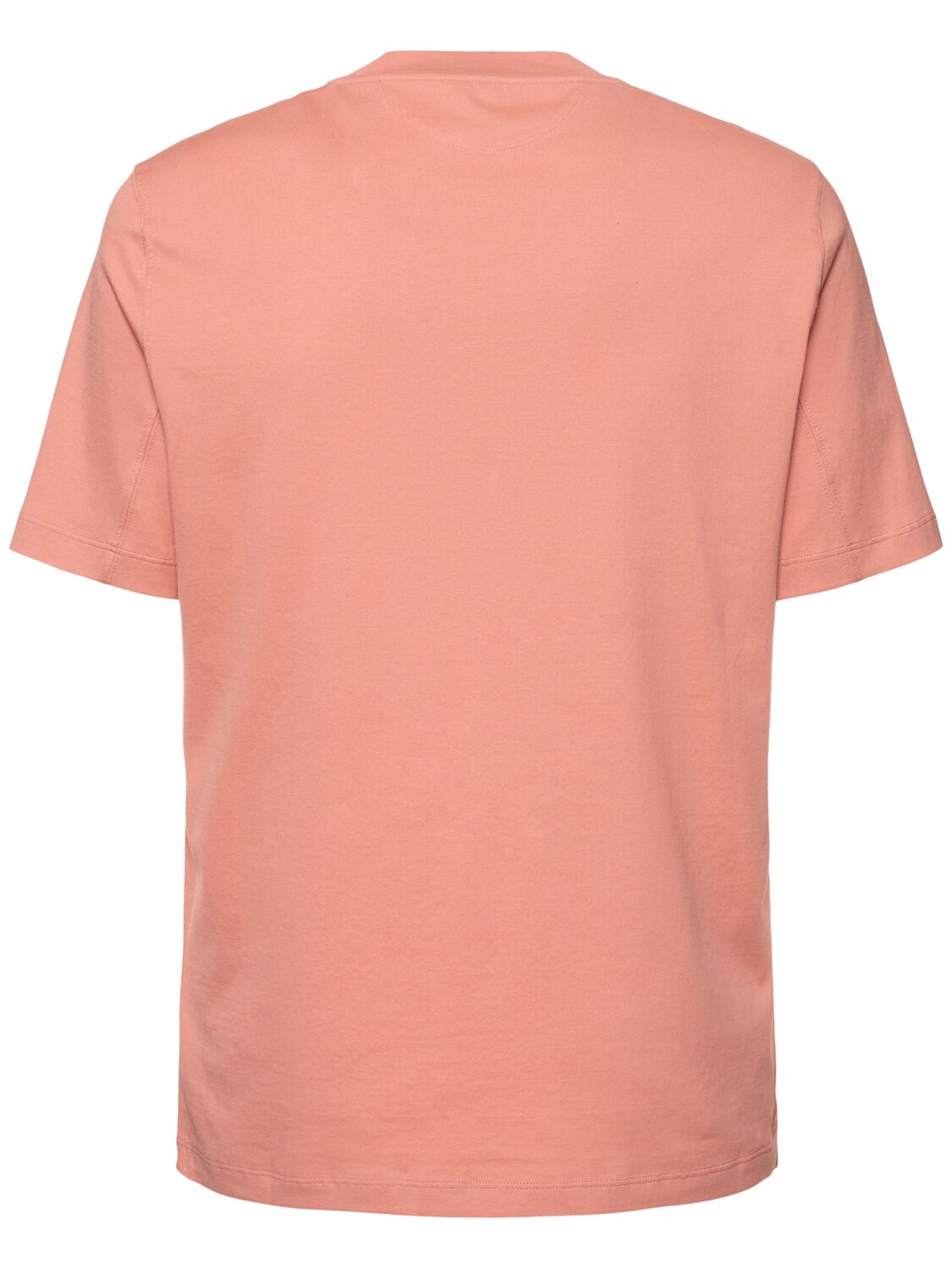 Brunello Cucinelli Light Red Cotton T-shirt With Embroidered Logo In Pompelmo