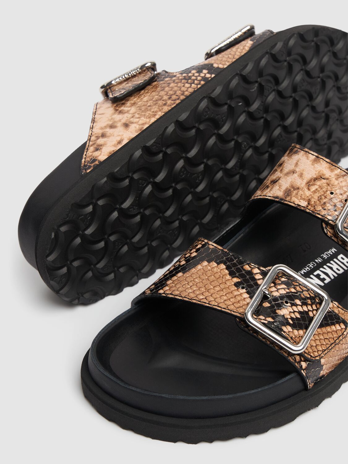 BIRKENSTOCK 1774 ARIZONA PYTHON PRINT LEATHER SANDALS 