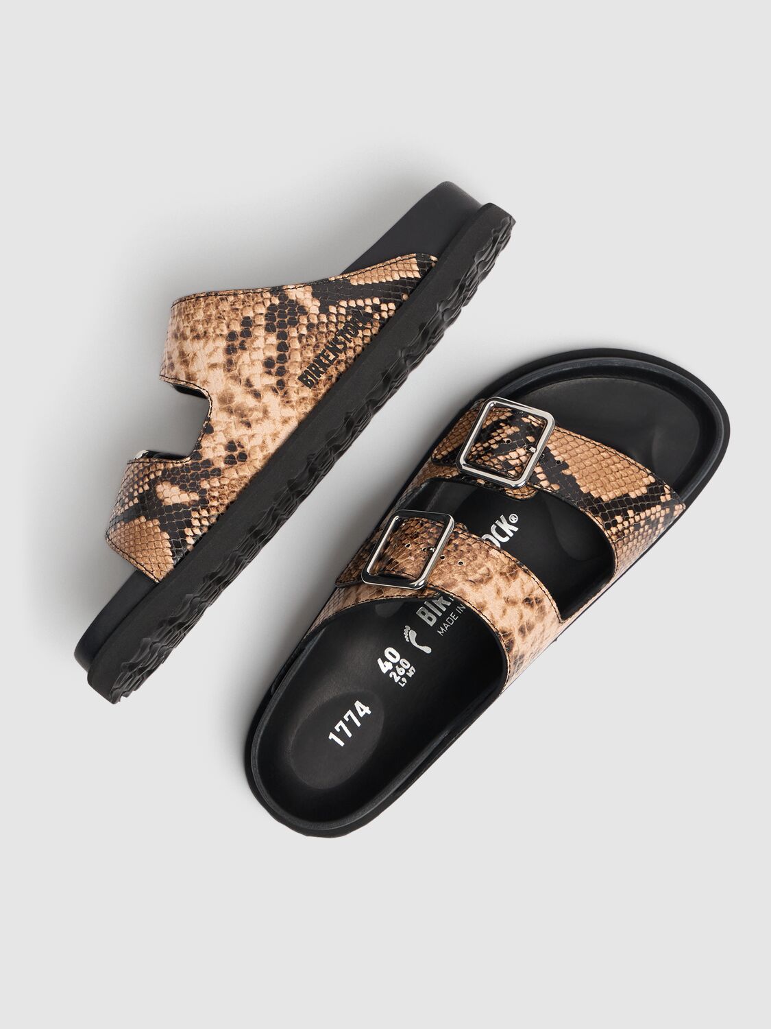 BIRKENSTOCK 1774 ARIZONA PYTHON PRINT LEATHER SANDALS 