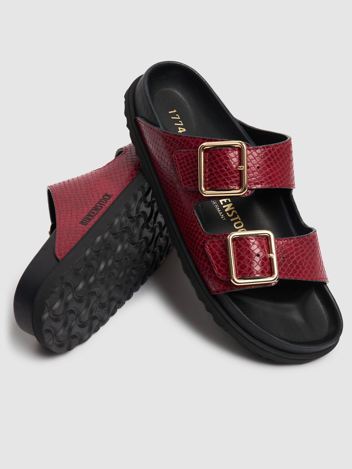 Birkenstock 1774 Arizona Python Print Leather Sandals In Red