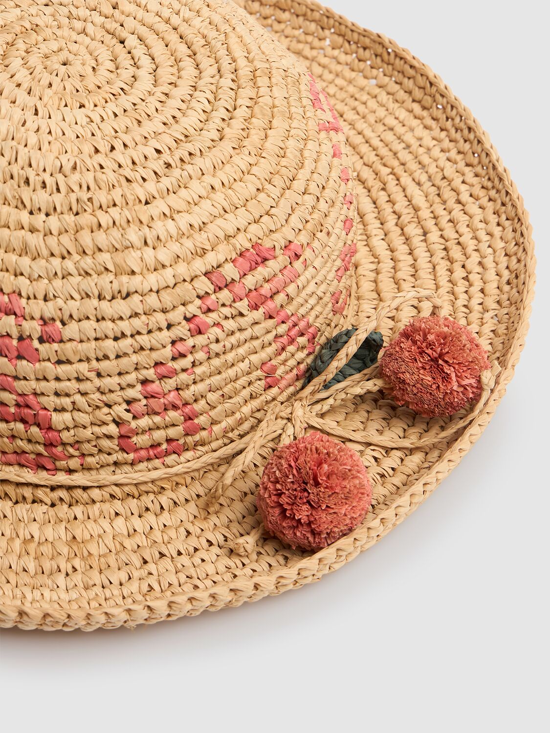 Bonpoint Rafia Bucket Hat W/pompon In Beige