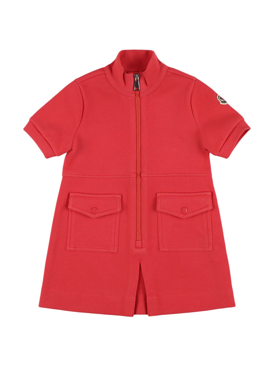 Moncler Cotton Blend Piquet Zip-up Dress In Coral