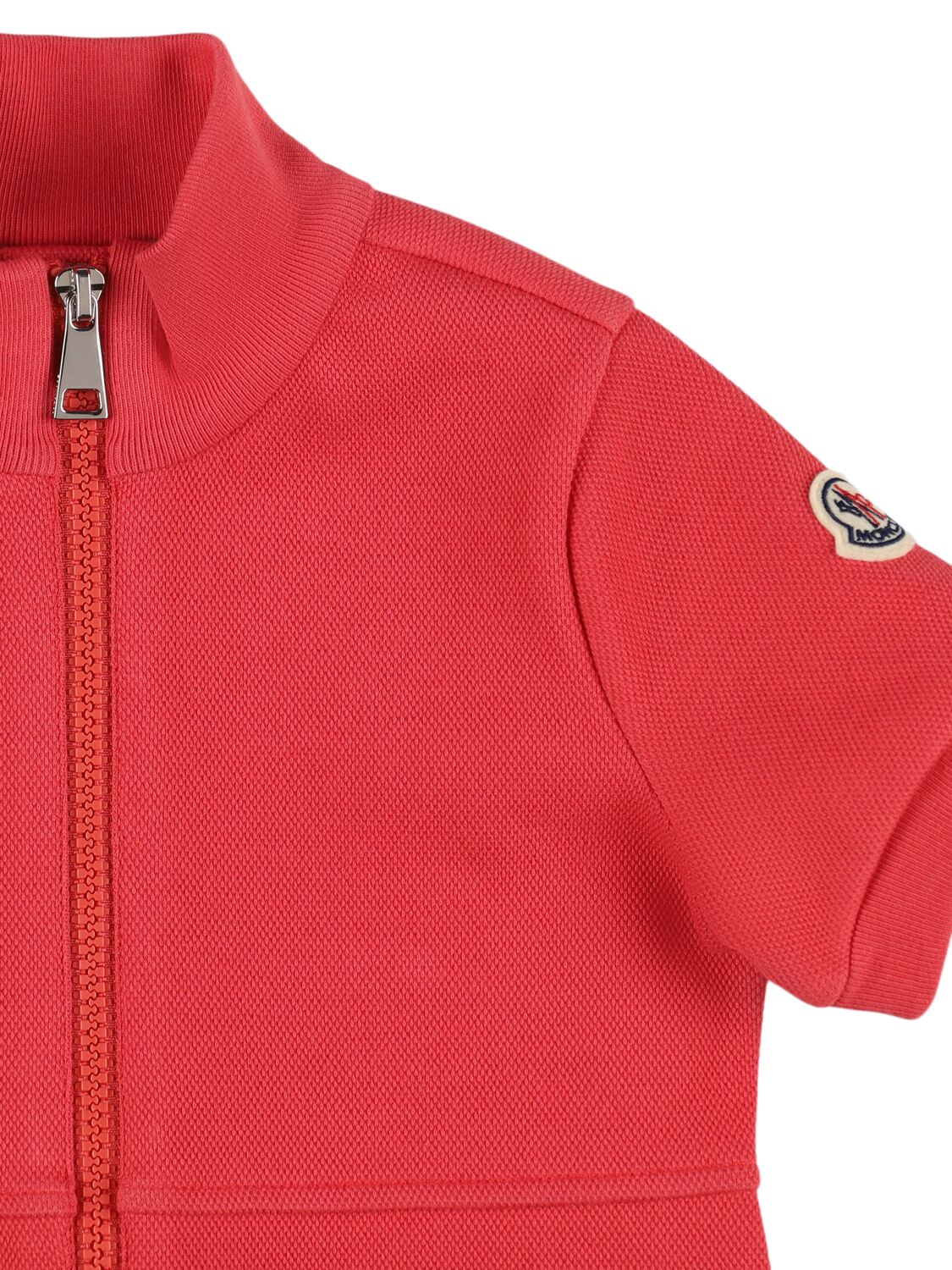 Moncler Cotton Blend Piquet Zip-up Dress In Coral