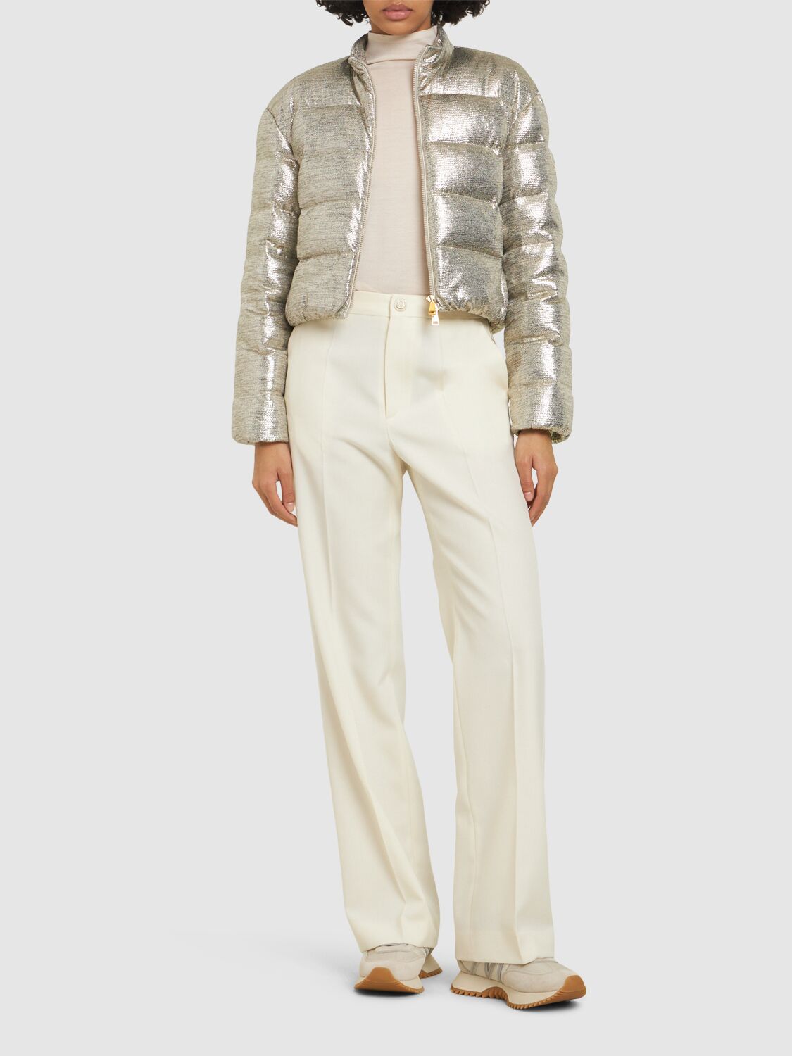 Moncler Paillys Metallic Tech Down Jacket In Silver