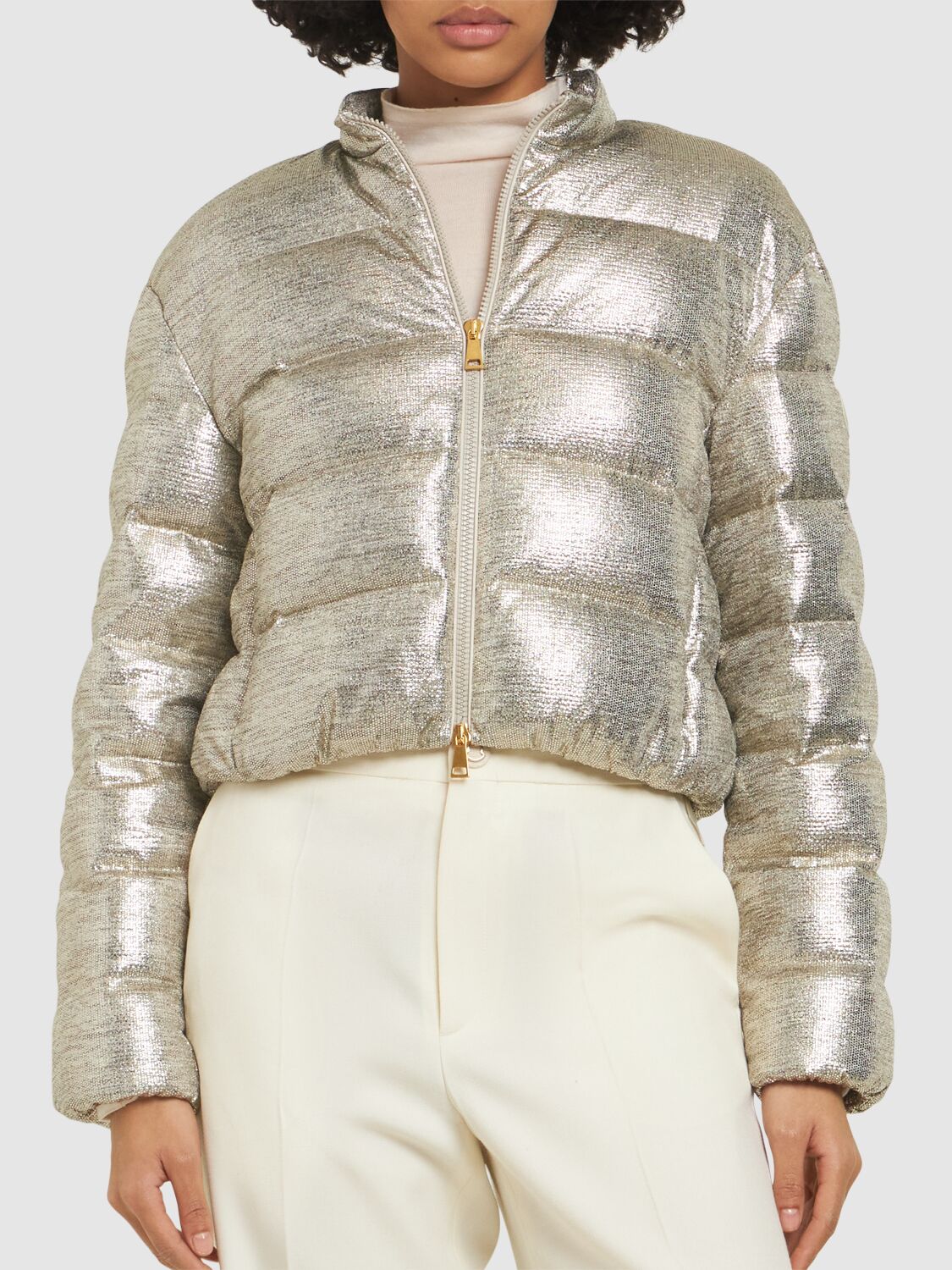 Moncler Paillys Metallic Tech Down Jacket In Silver