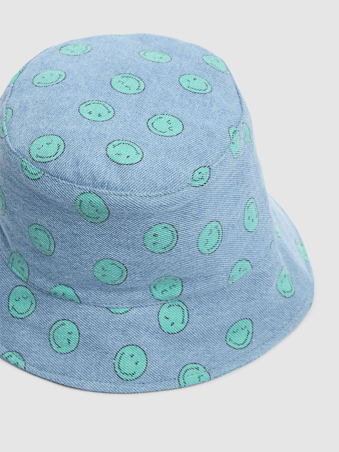 The New Society Printed Cotton Denim Bucket Hat In Blue