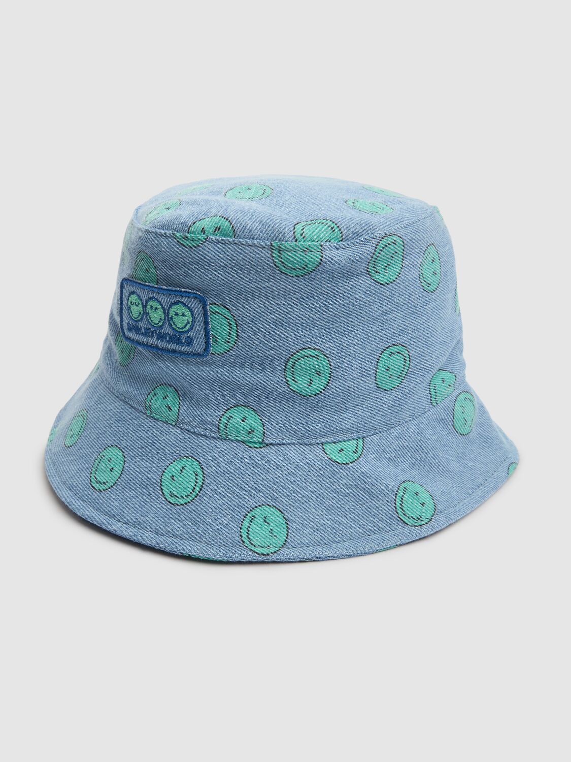 The New Society Printed Cotton Denim Bucket Hat In Blue