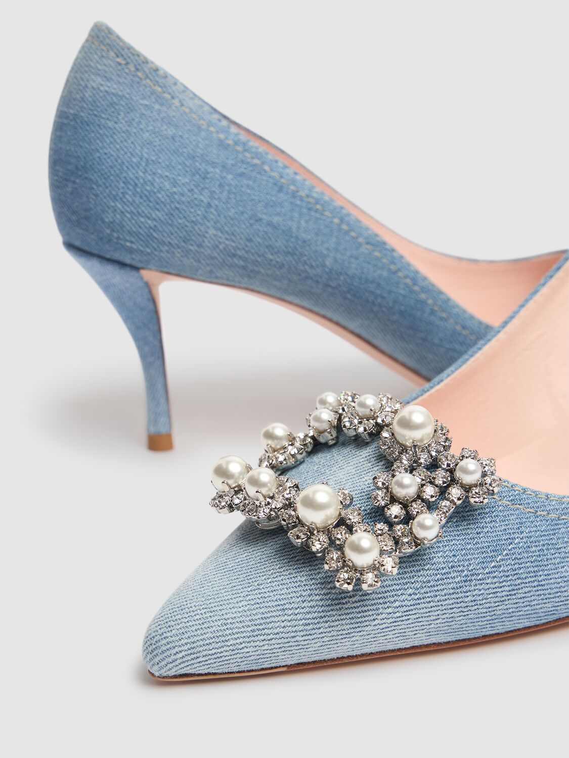 Roger Vivier 65mm Flower Crystal & Denim Pumps In Denim