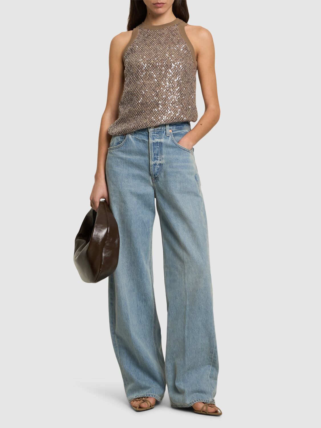 Brunello Cucinelli Stretch Jersey Tank Top In Brown