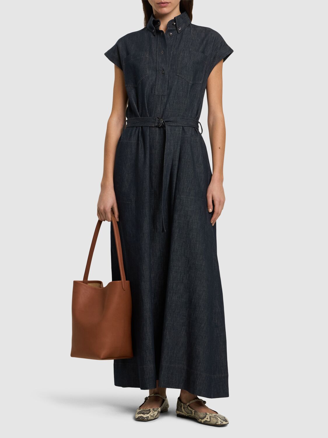 Brunello Cucinelli Denim Chemisier Long Dress In Blue