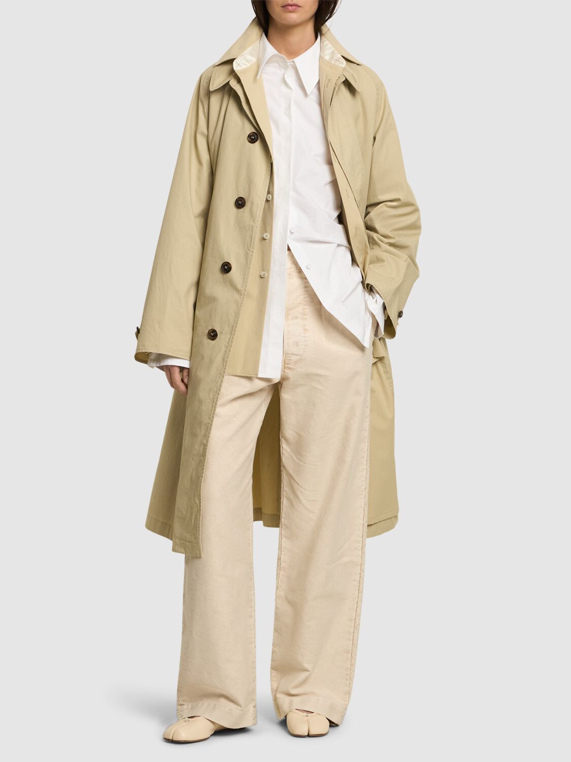 Maison Margiela Mid Rise Cotton Wide Pants In Ivory