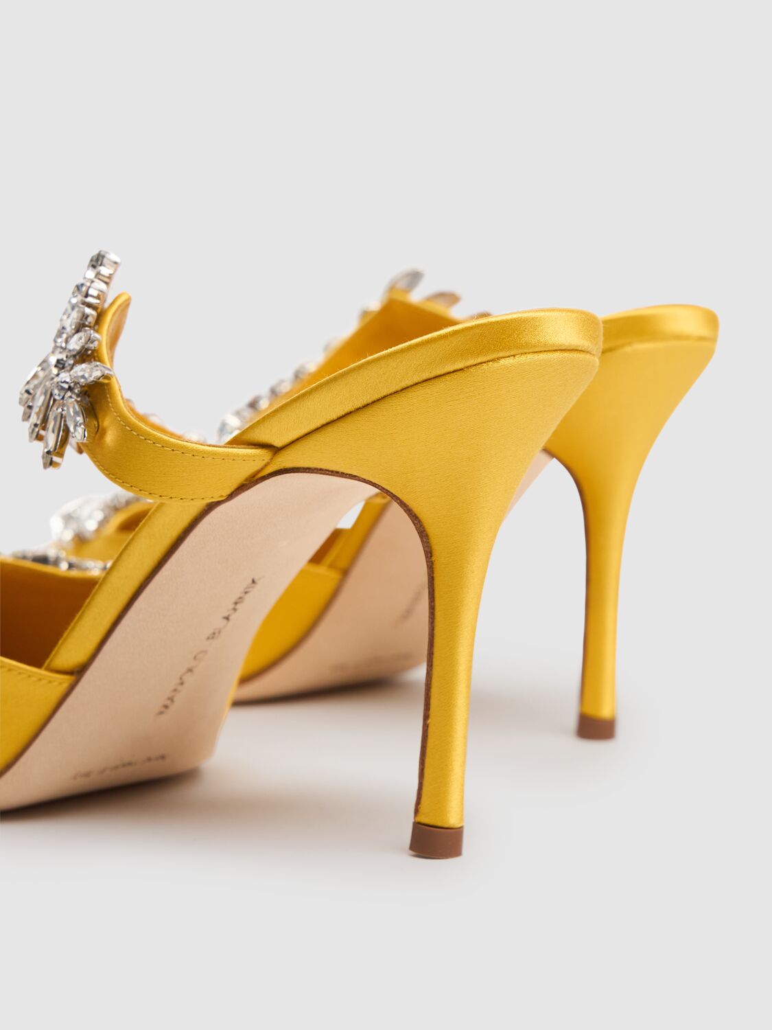 Manolo Blahnik Lurum 90 Crystal-embellished Satin Mules In Yellow
