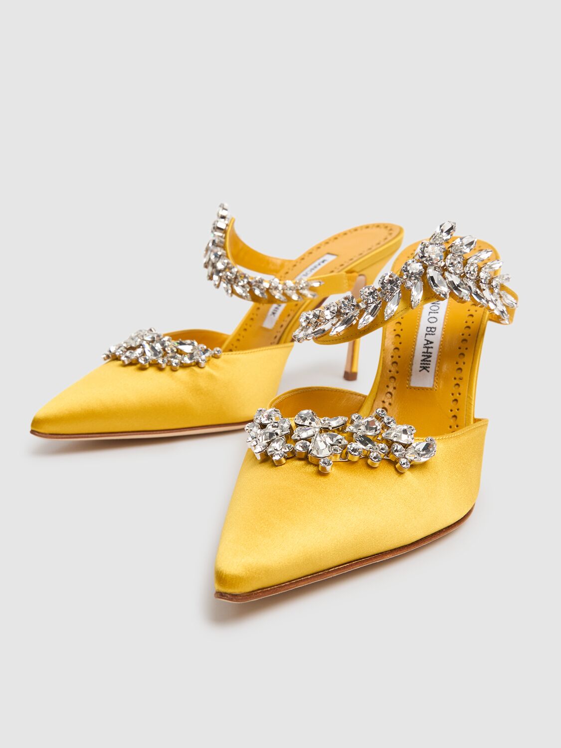Manolo Blahnik Lurum 90 Crystal-embellished Satin Mules In Yellow