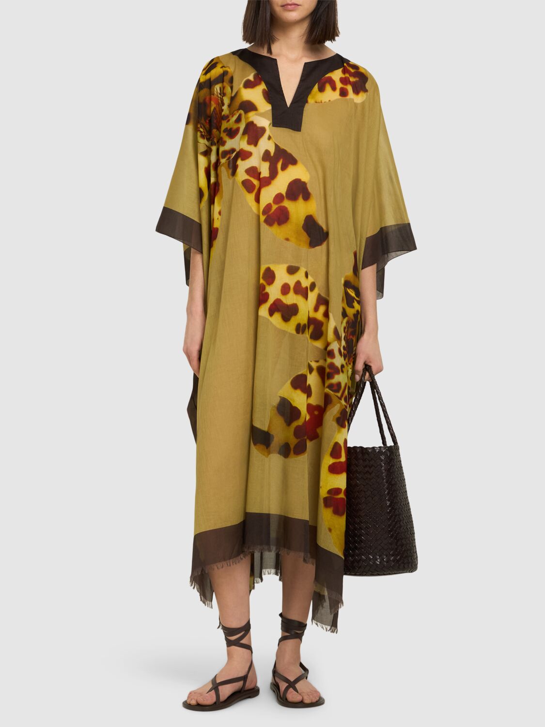 Dries Van Noten Abstract-print V-neck Midi Dress In Multi/green