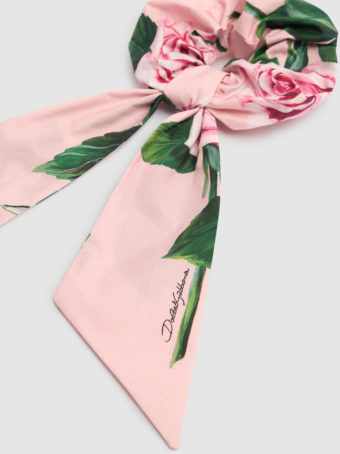 Dolce & Gabbana Flower Printed Cotton Scrunchie In Pink/multi