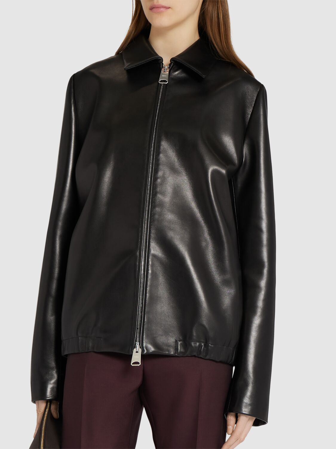 Khaite Grizzo Oversized Leather Collared Jacket In Black