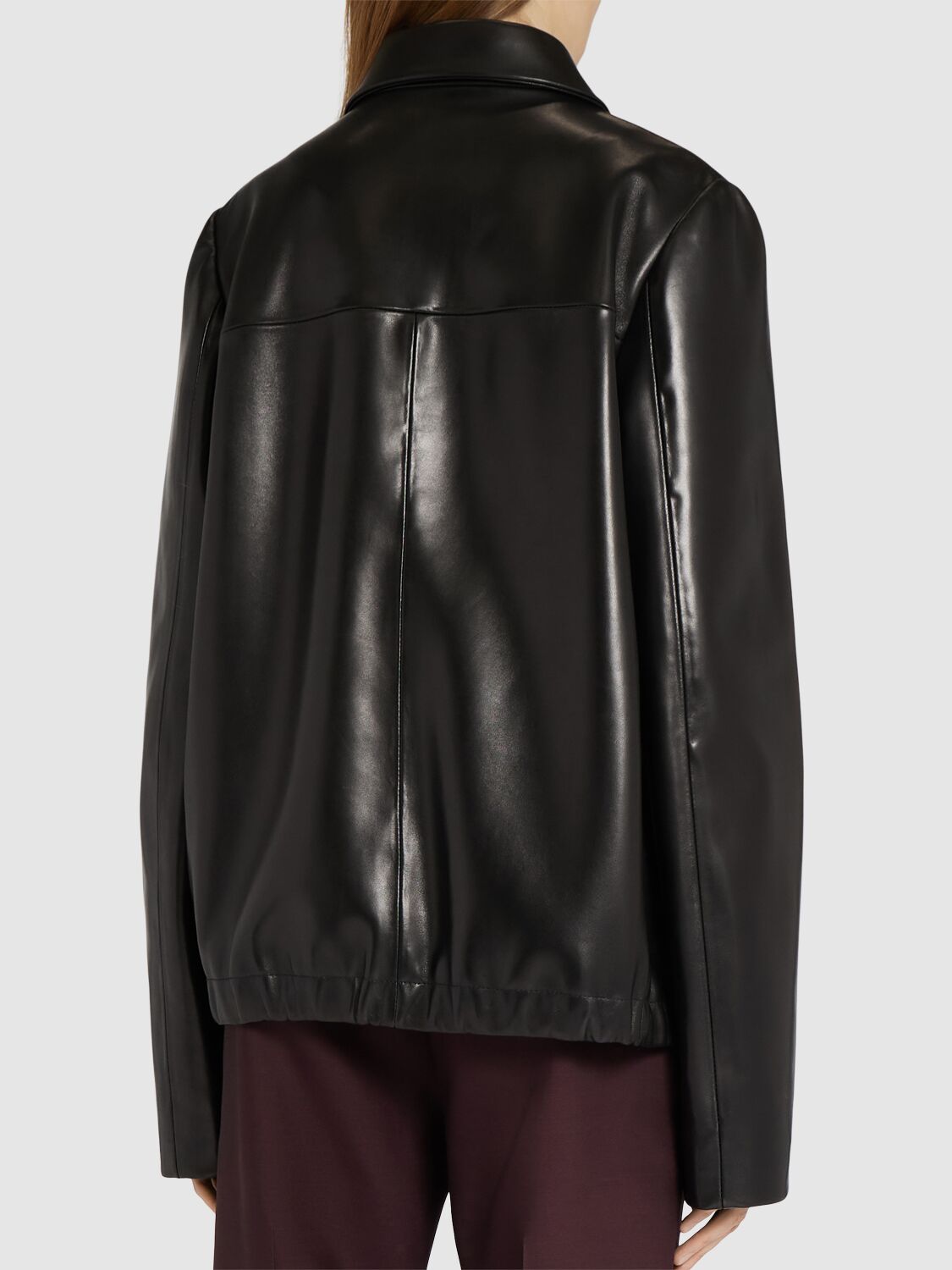 Khaite Grizzo Oversized Leather Collared Jacket In Black