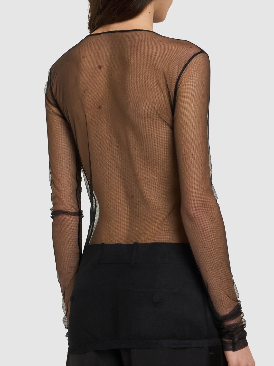 Ann Demeulemeester Sheer Fabric Text Print Long Sleeve Top In Black