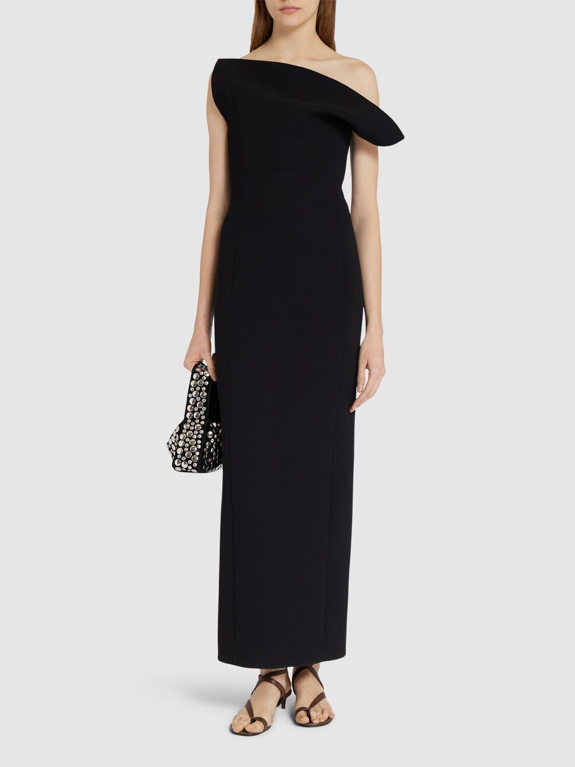 Khaite Cato Double Face Crepe Long Dress In Black